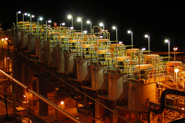 Mineral processing plant at night